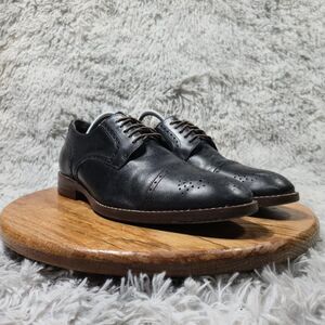 Johnston & Murphy Mens Size 9.5 Black Leather Brogue Cap Derby Shoes 20-1895